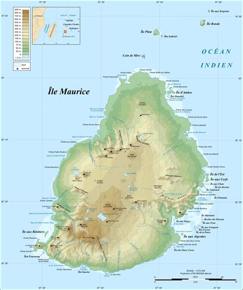 topographic map  mauritius mauritius attractions