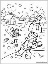 Snow Kids Playing Winter Pages Coloring Color Online Printable Print sketch template