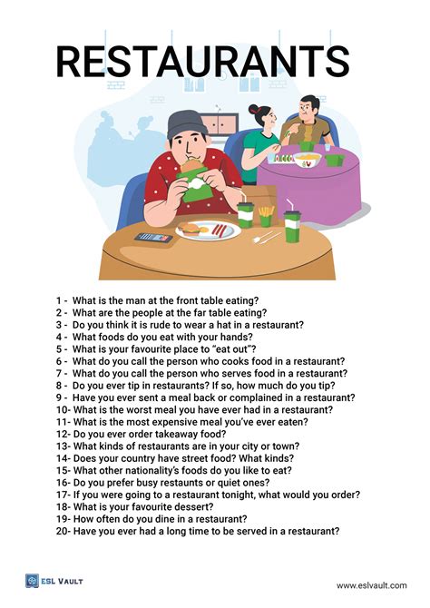 restaurant conversation questions esl vault