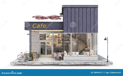 modern small cafe exterior   white background stock illustration