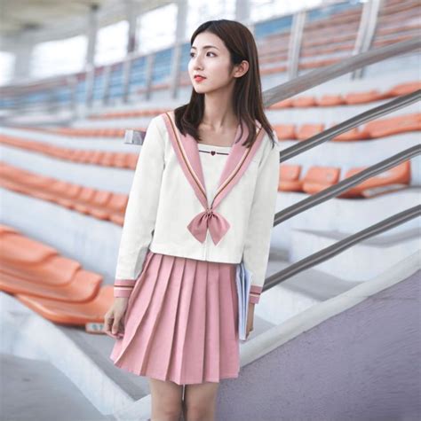Jk Japanese Sailor Uniform Skirt Pink Embroidered Short