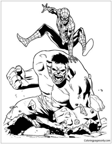 spiderman  hulk superheroes coloring page  printable coloring pages