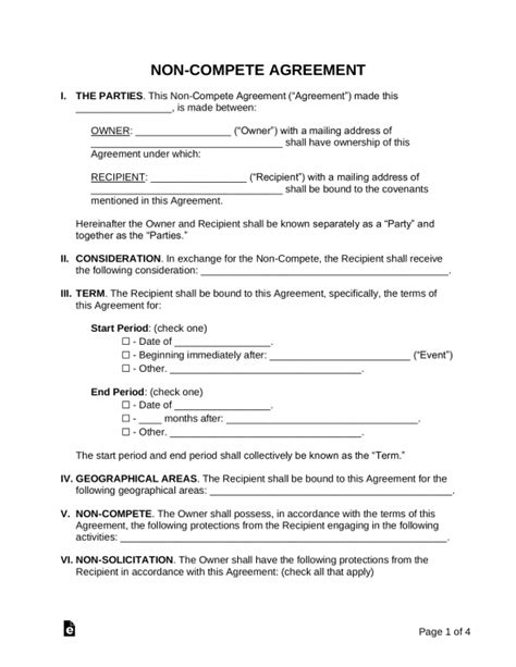 compete agreement template  word eforms