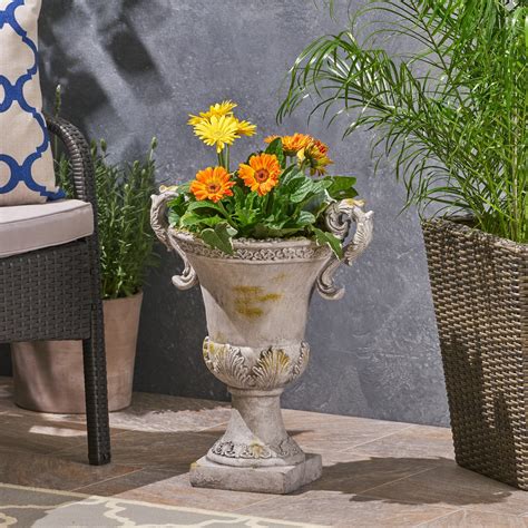 egypt outdoor light weight concrete chalice garden urn planter gray