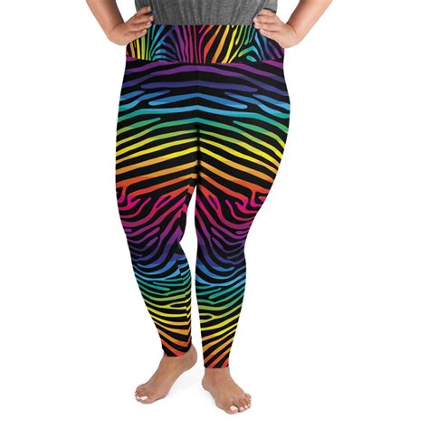Rainbow Zebra Stripes High Waist Plus Size Leggings For Women Printed