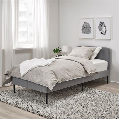slattum upholstered bed frame knisa light gray twin ikea