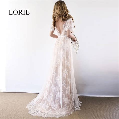Lorie Boho Wedding Dress 2019 V Neck Cap Sleeve Lace Beach