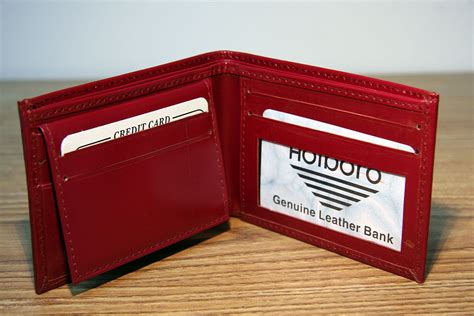 mens leather bifold credit card id wallet  cherry    inches