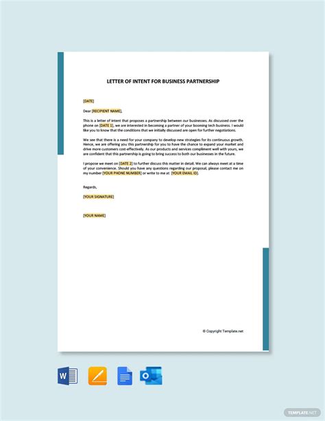 letter  intent  business partnership  google docs pages word