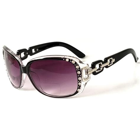 Womens Bifocal Lens Sunglasses Rhinestone Oversized Square Frame Black