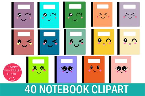 super cute clipart  kawaii notebook cover page lots
