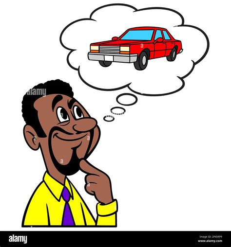 hombre pensando en un coche una ilustración de dibujos animados de un
