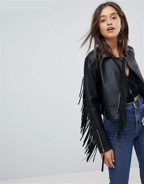 bershka faux leather fringe biker jacket ad leatherjacket motorbike jackets springfashion