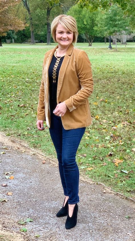 Fall Blazers Gold Velvet And Jeans Fall Fashion For Women Over 50