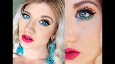spring makeup tutorial aqua eyes 2 lip colors katiecreepzalot youtube