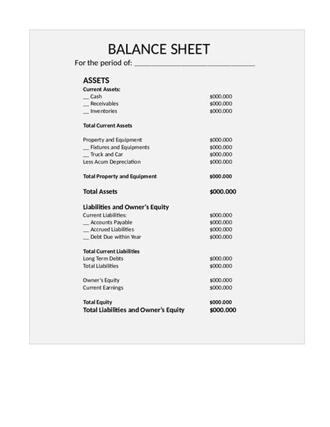 printable balance sheet template doctemplates