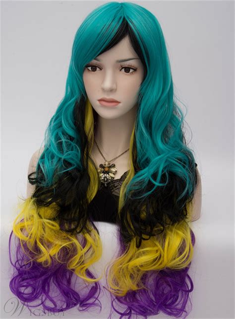 harajuku fashion rainbow sexy bright colored long wavy wig