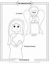 Annunciation Coloring Kids Catholic Sheet sketch template