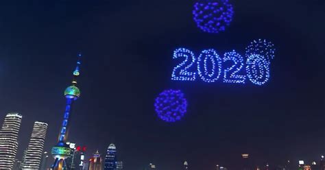 shanghai drones chinese citys stunning  years eve drone show   pre recorded