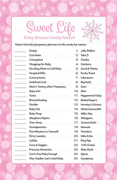 baby shower games sweet life candy match   fun baby shower game