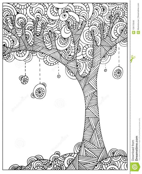 hand drawn uncolored abstract tree   hill  art  adult