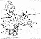 Knight Horse Jousting Cartoon Outline Royalty Clip Illustration Toonaday Rf Leishman Ron Clipart sketch template