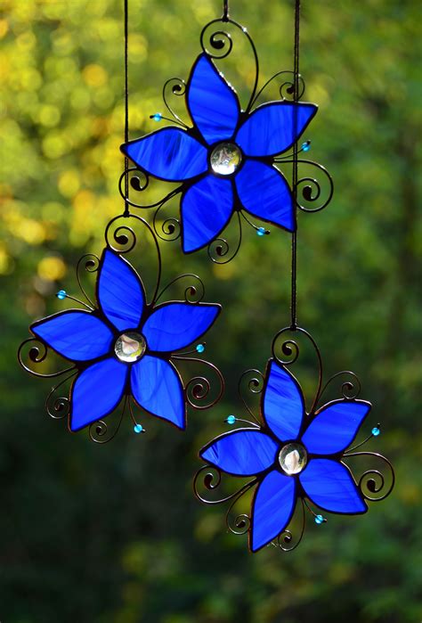 stained glass suncatcher window hangings flower gift idea etsy