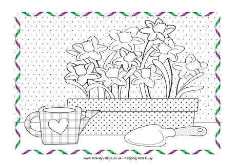 spring gardening colouring page