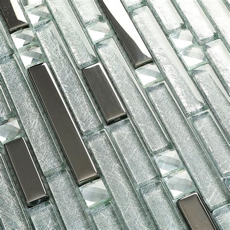 Silver Metal Plated Glass Tiles For Kitchen Backsplash Mosaic Tile