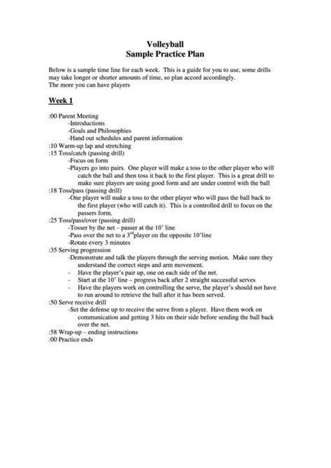 volleyball sample practice plan printable