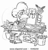 Cartoon Her Cluttered Clipart Woman Working Outline Computer Clip Office Kids Rf Royalty Toonaday Pjs Illustration Illustrations Play Small Ron sketch template