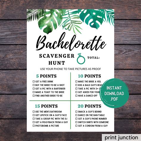 bachelorette scavenger hunt  printable  printable templates