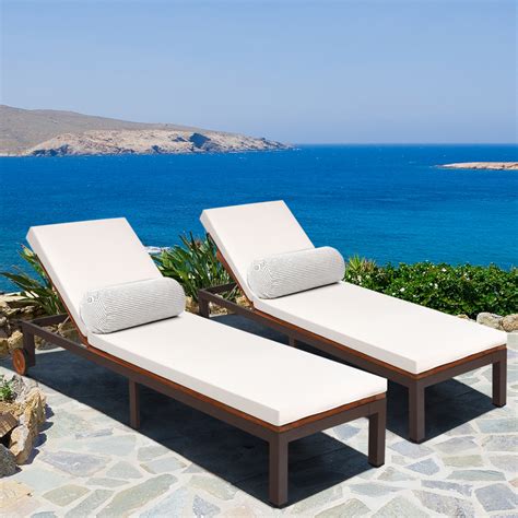 gymax 2pcs wooden patio chaise lounge chair recliner garden yard w