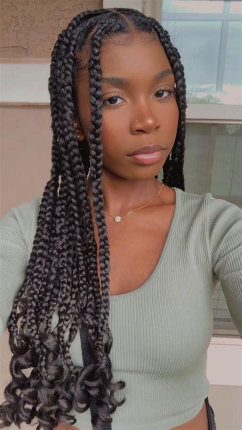 Knotless Braids With Curls At End [video] Big Box Braids Hairstyles