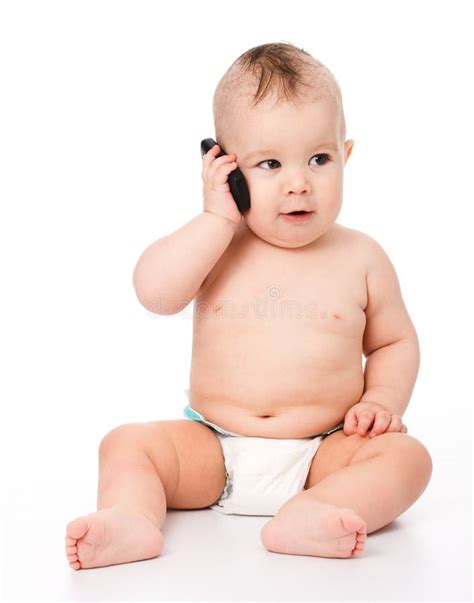 cute  baby  talking  cell phone stock photo image  person conversation