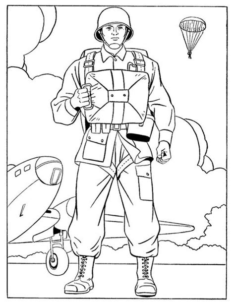 coloring page   image   man  uniform   parachute