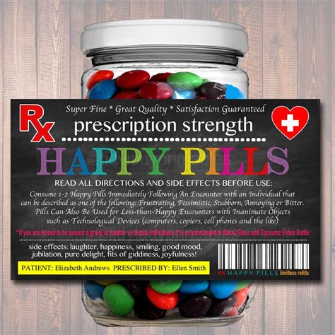 editable happy pills label funny gag gift professional office etsy