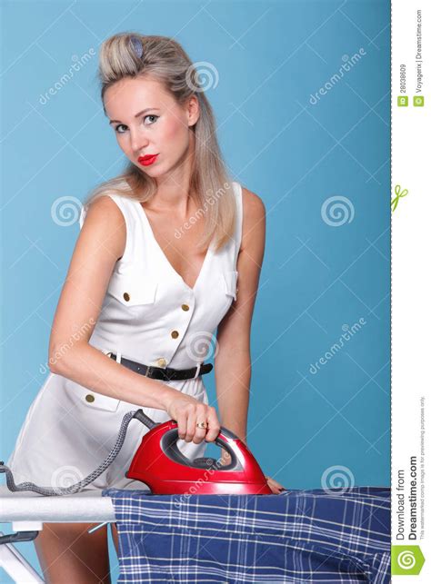 Pin Up Girl Retro Style Portrait Woman Ironing Royalty