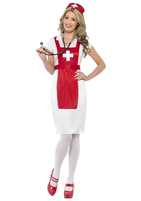 womens a and e nurse costume costume infirmière robe rouge et blanche