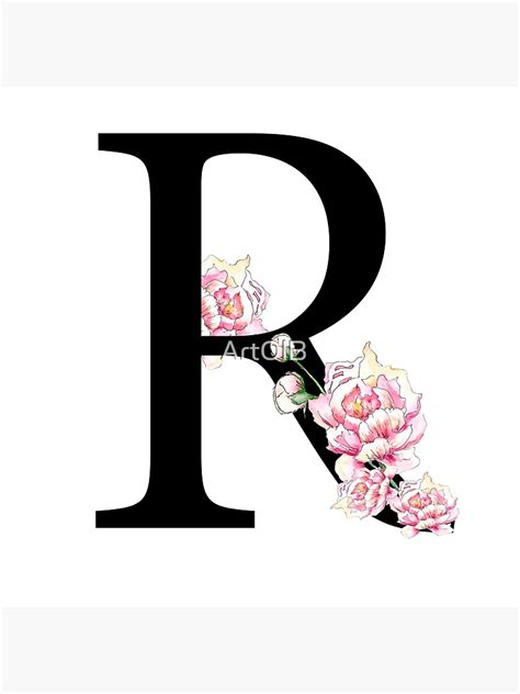 Póster «letra R Peonías Alfabeto Floral En Mayúscula Acuarela De
