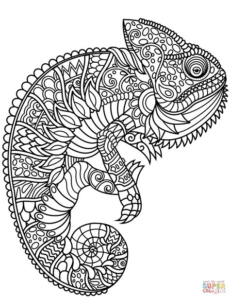chameleon zentangle coloring page  printable coloring pages