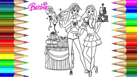 coloring pages barbie  birthday gift  cake coloring book video