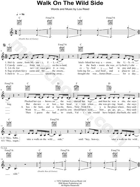 Lou Reed Walk On The Wild Side Sheet Music In C Major Download