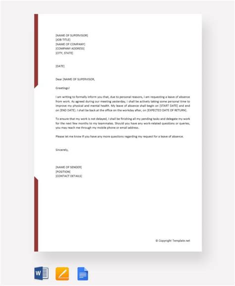 leave  absence letter templates  ms word google docs