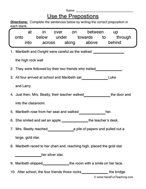 prepositions prepositions worksheet   fun teaching