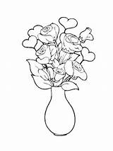 Vase Coloring Bouquet Rose Flower Color sketch template