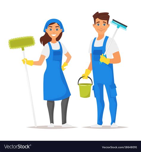 cleaning service man and woman royalty free vector image