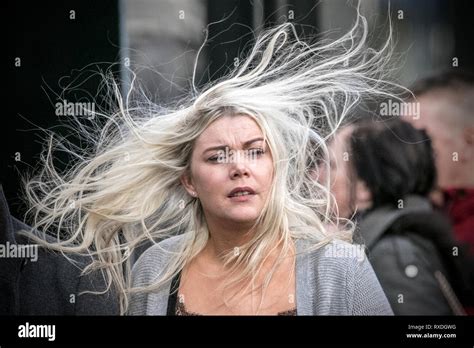 Woman With Wind Blowing Her Blonde Hair Windswept Bad Hair Day Wind