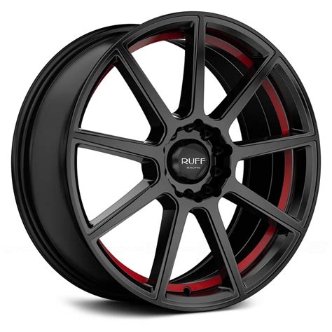 ruff racing  wheels satin black  red undercut rims