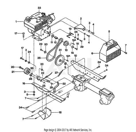 troy bilt  hp roto tiller sn   parts diagram  engine brackets  drive